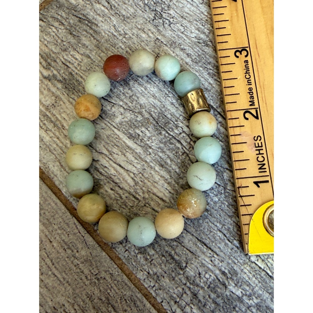 Beaded Stretch Bracelet Precious Stone Boho Earthy Jewelry Amazonite Artisan
